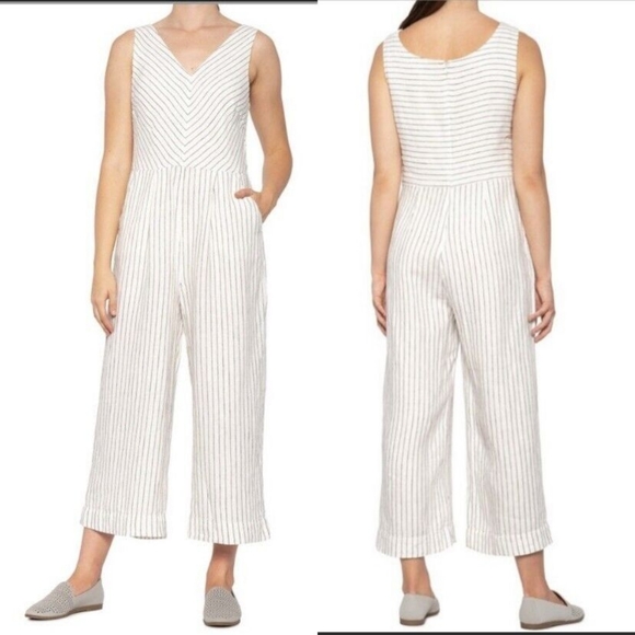 Rachel Zoe Pants - Rachel Zoe Jumpsuit Linen Blend V-neck Striped Sleeveless Casual Romper Size 4